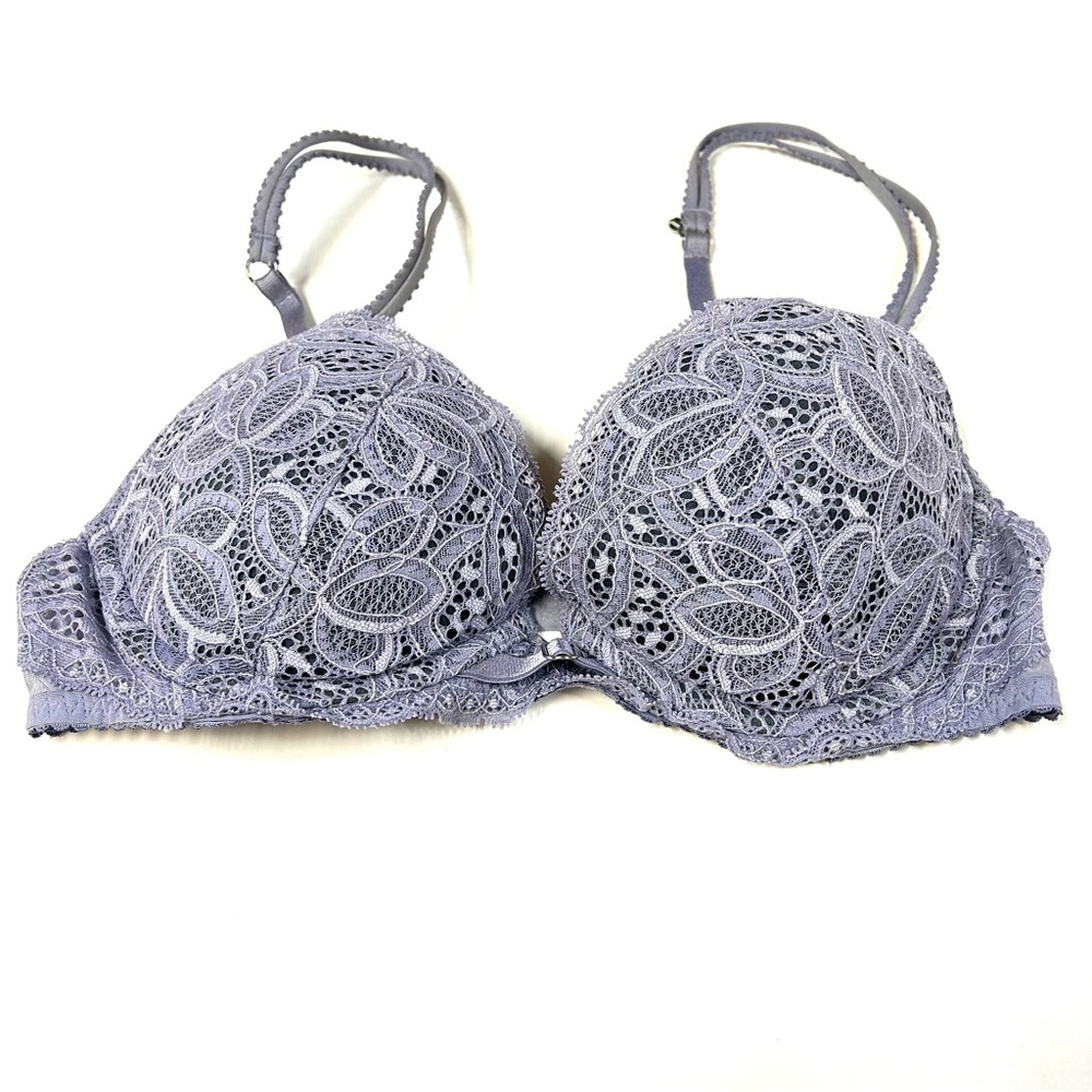 Very Victorias Secret 34B Pushup Bra Padded Solid Purple Floral Lace #2053